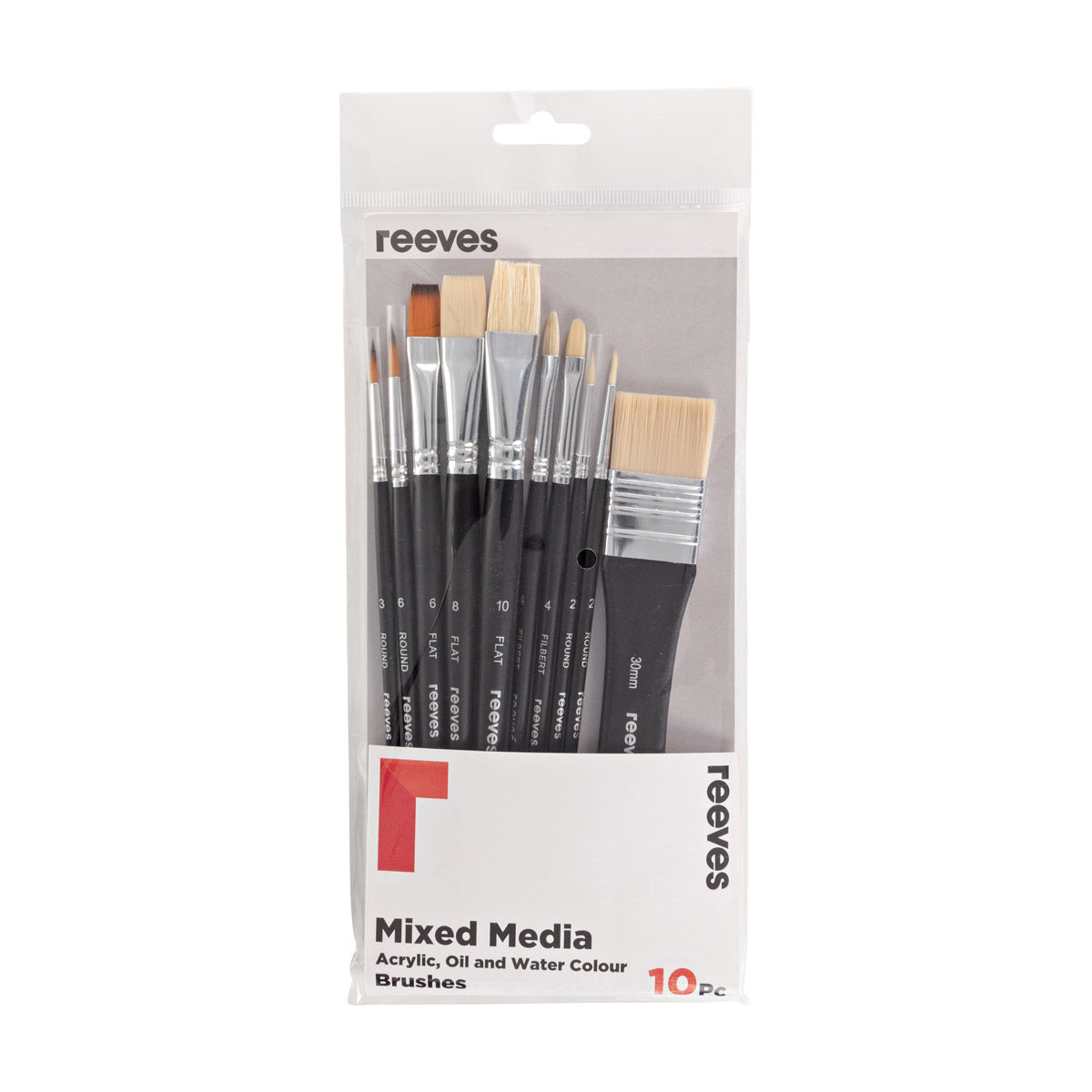Reeves - Set di pennelli miste miste - manico corto - pacchetto pennello 10x