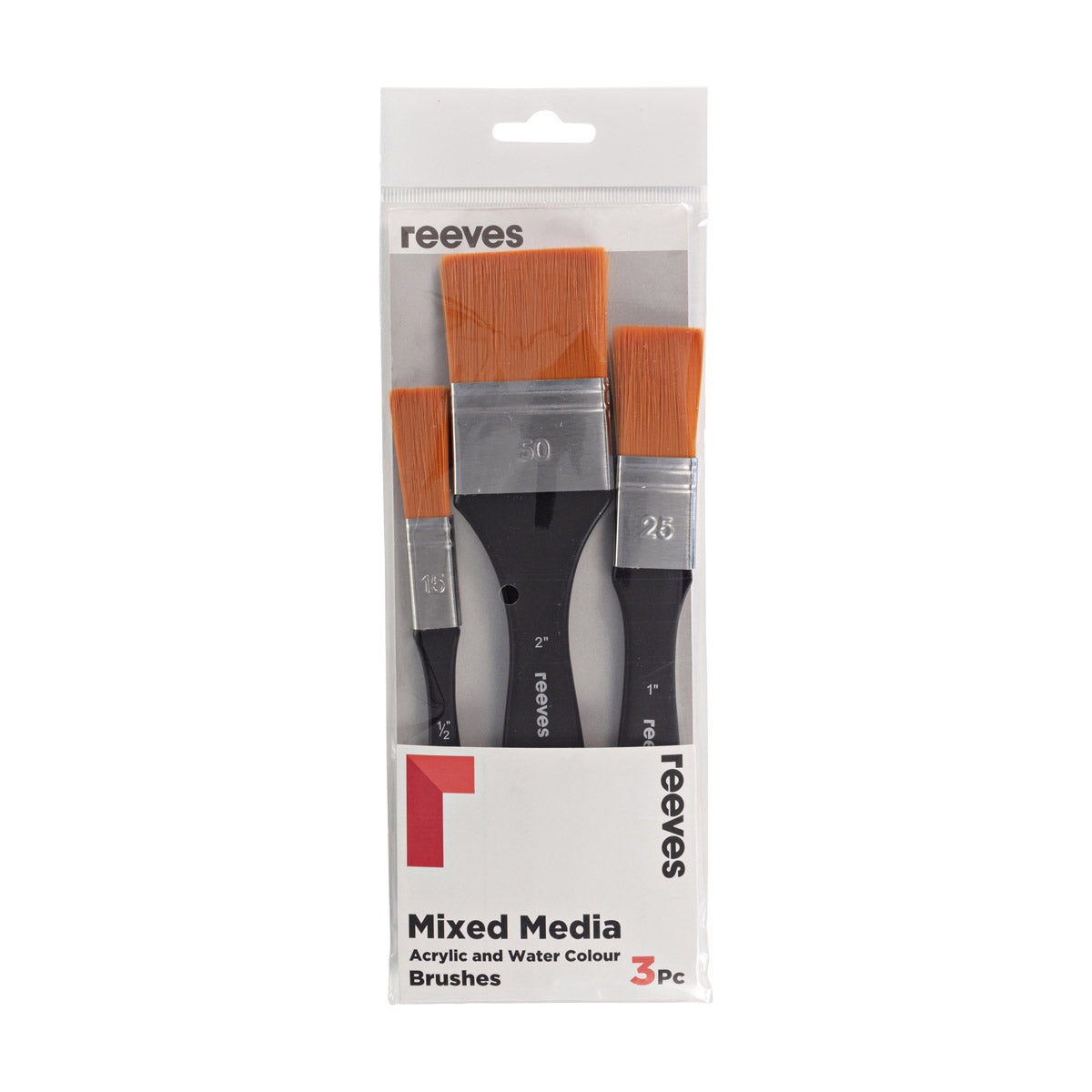 Reeves - Set di spazzole per lavaggio acrilico e ad acquerello miste - manico corto - pacco a pennello 3x