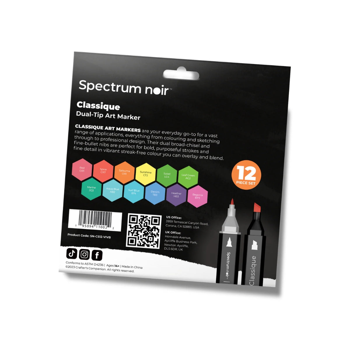 Spectrum Noir - Dual-tip Alcohol Markers - Classique (12PC) - Bright