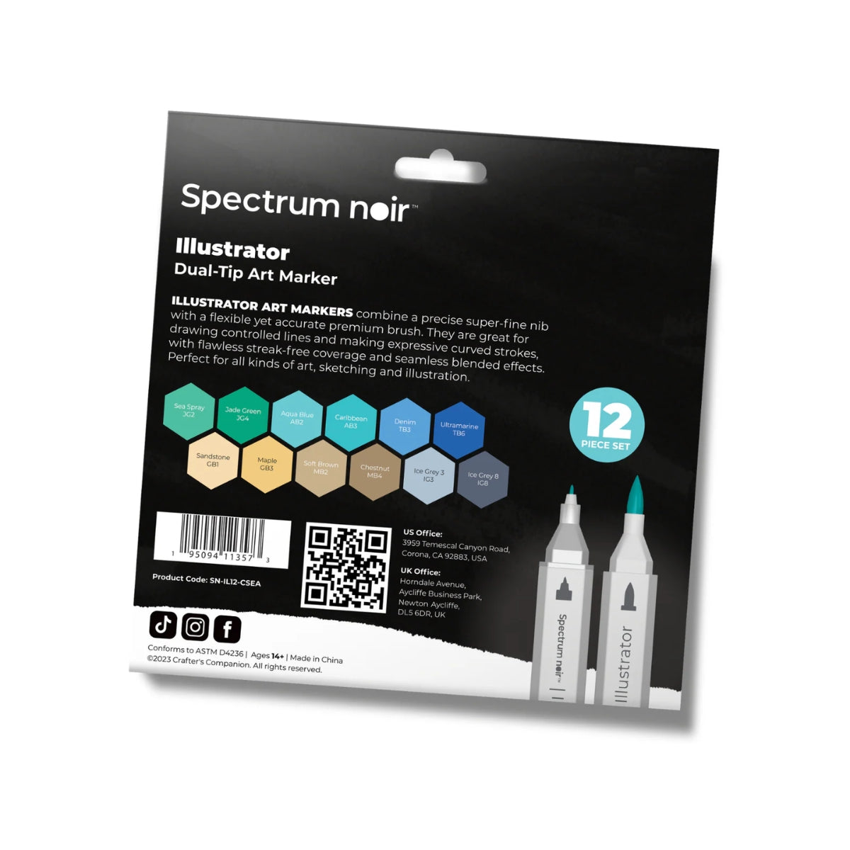 Spectrum Noir - Dual-tip Alcohol Brush Markers - Illustrator (12PC) - Seascape