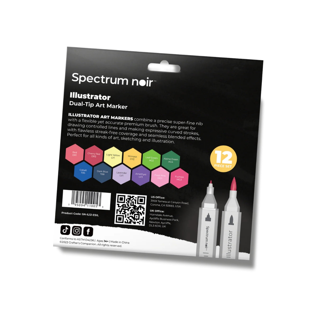 Spectrum Noir - Dual-tip Alcohol Brush Markers - Illustrator (12PC) - Essential Illustration