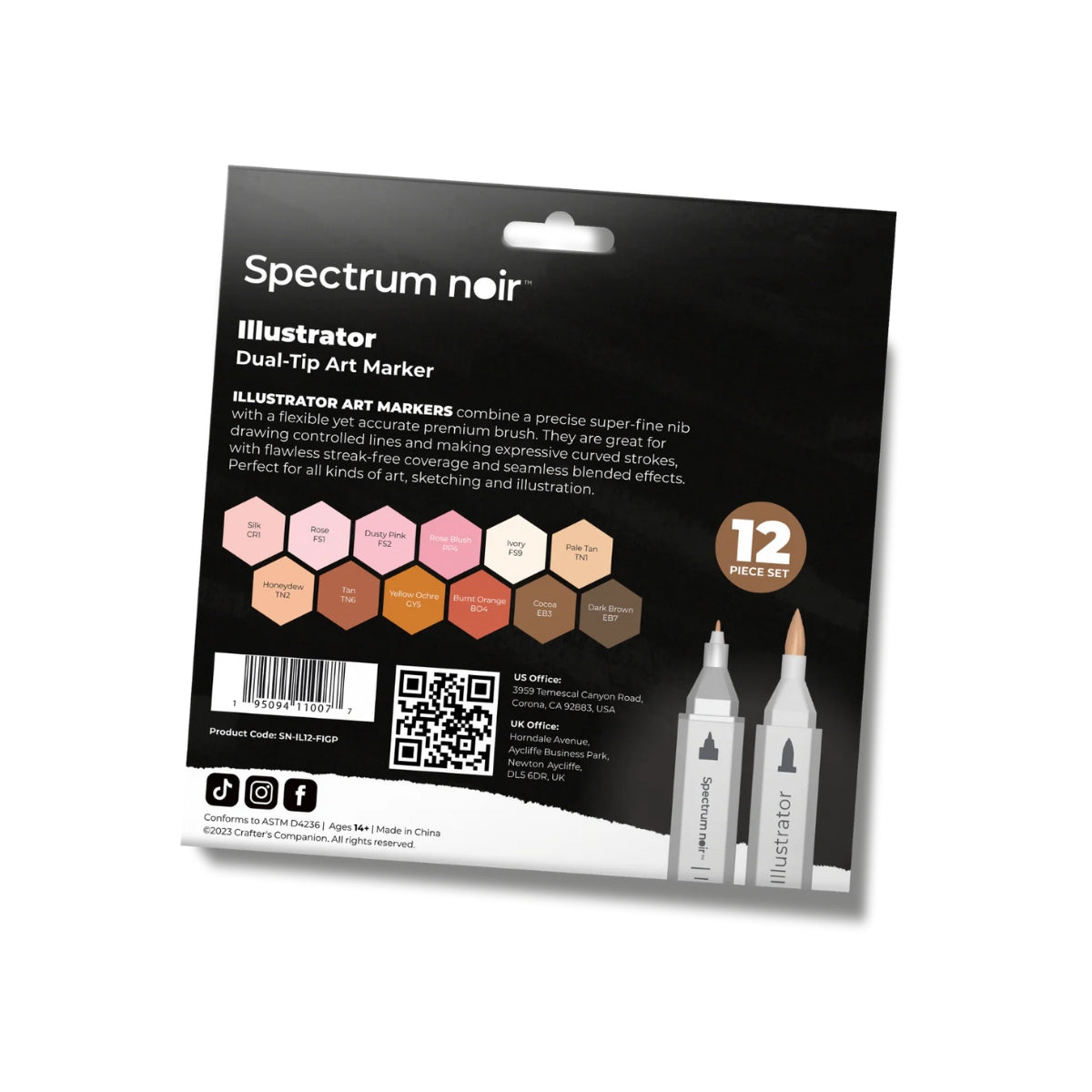 Spectrum Noir - Dual-tip Alcohol Brush Markers - Illustrator (12PC) - Figure & Portrait