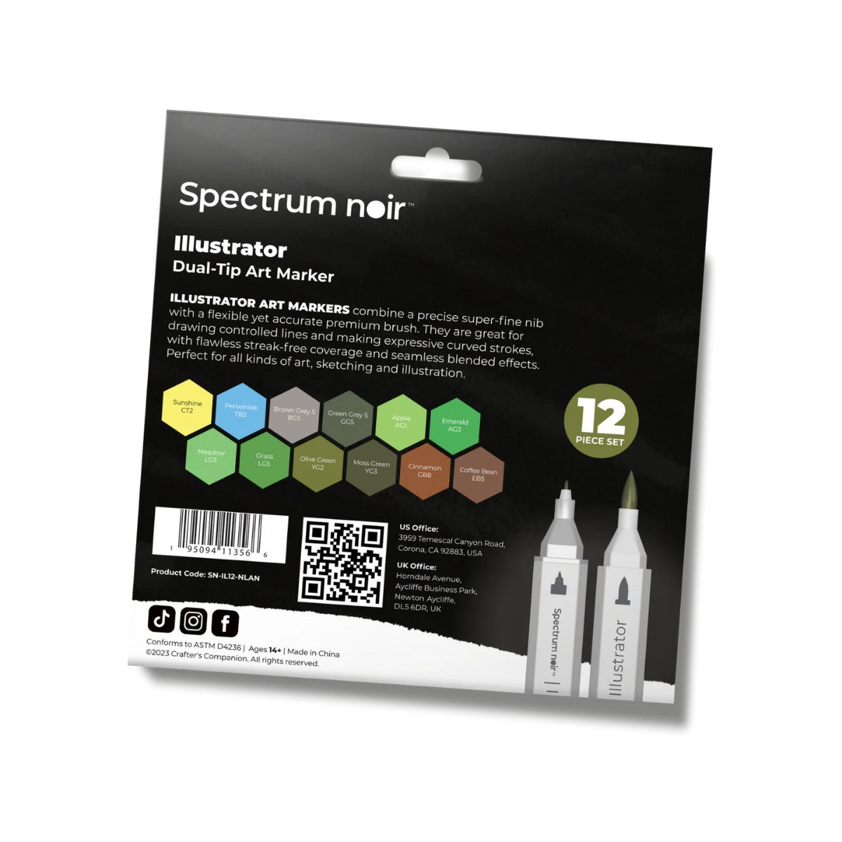 Spectrum Noir - Dual-tip Alcohol Brush Markers - Illustrator (12PC) - Natural Landscape
