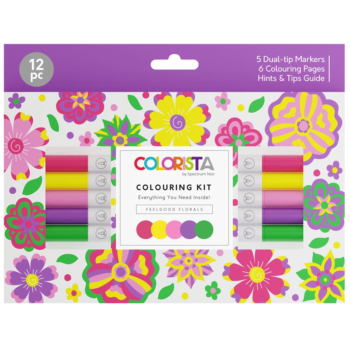 Spectrum Noir Colorista - Colouring Kit - Dual-tip Alcohol Brush Markers  - Feelgood Florals