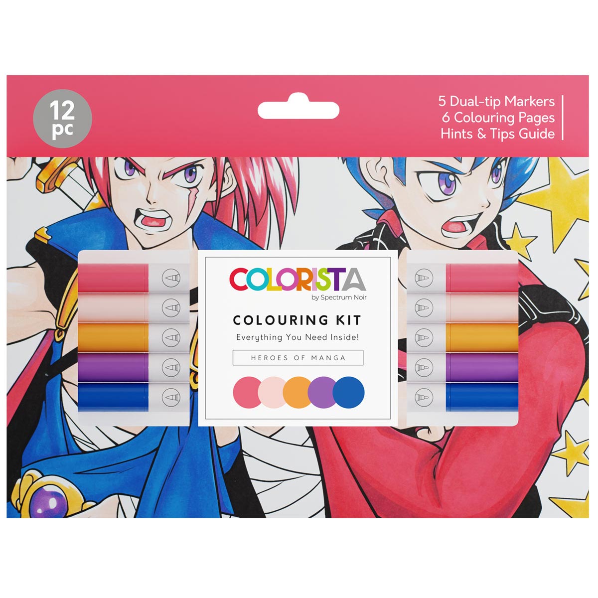 Spectrum Noir Colrista - Kit de coloriage - Marqueurs de pinceau à double pointe d'alcool - Heroes of Manga