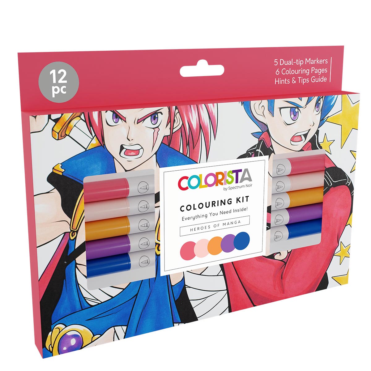 Spectrum Noir Colorista - Kit da colorare - Marcatori a spazzole con alcool a doppia punta - Heroes of Manga