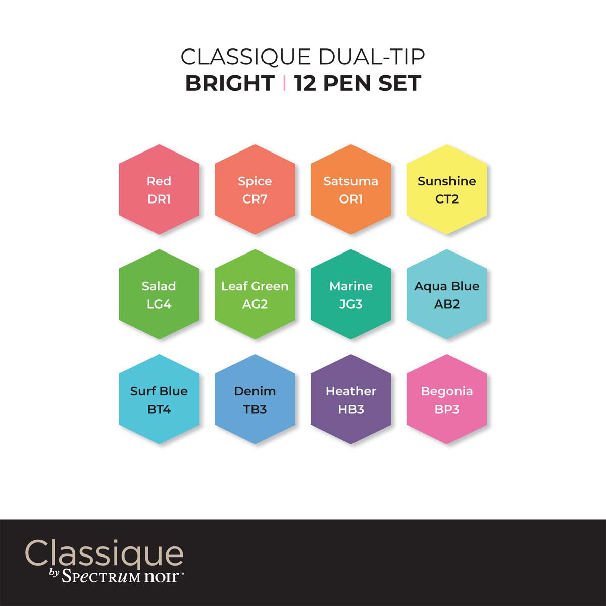 Spectrum Noir Classique - Marqueurs d'alcool à double pointe (12 ensembles) - Bright