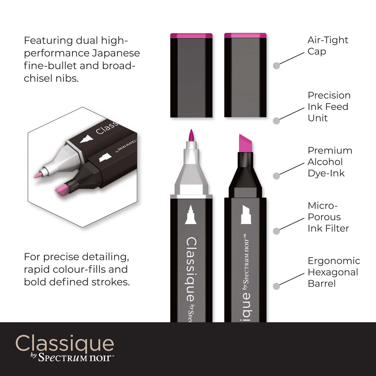 Spectrum Noir Classique - Dual-tip Alcohol Markers (12 set) - Bright