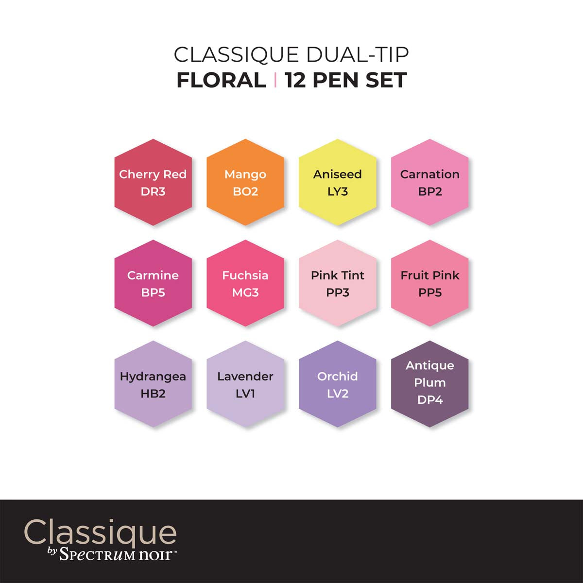 Spectrum Noir Classique - Marcatori di alcol a doppia punta (12 set) - Floreale