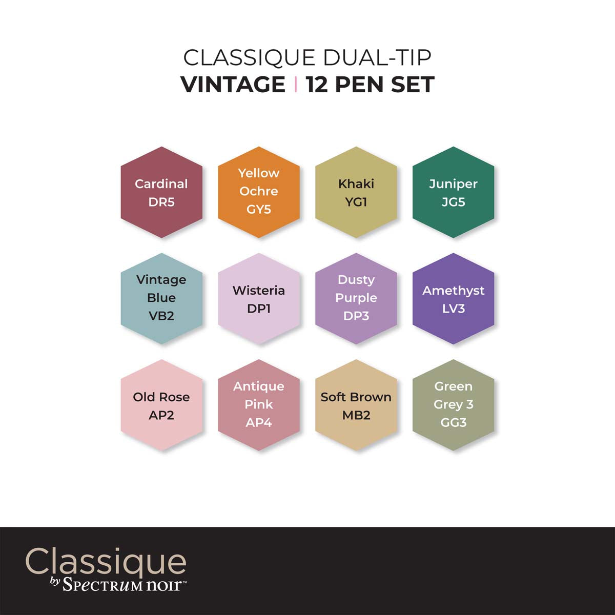Spectrum Noir Classique - Marcatori alcolici a doppia punta (12 set) - Vintage