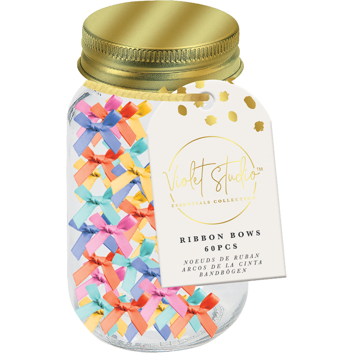 Violet Studio - Jar of Ribbon Bow Embellishments- Brights - 60 Piece