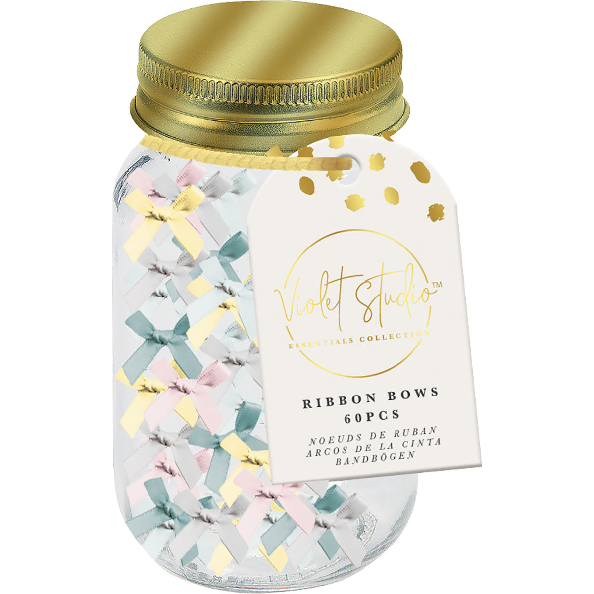 Violet Studio - Jar of Ribbon Bow Embellishments- Pastels - 60 Piece