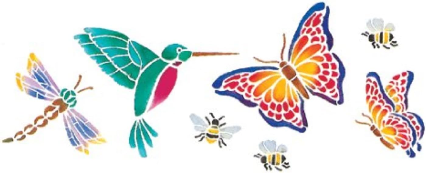 Delta -Schablone Mania - Schmetterlinge, Bienen, Specht & Dragonfly 5,25 x 13 Zoll