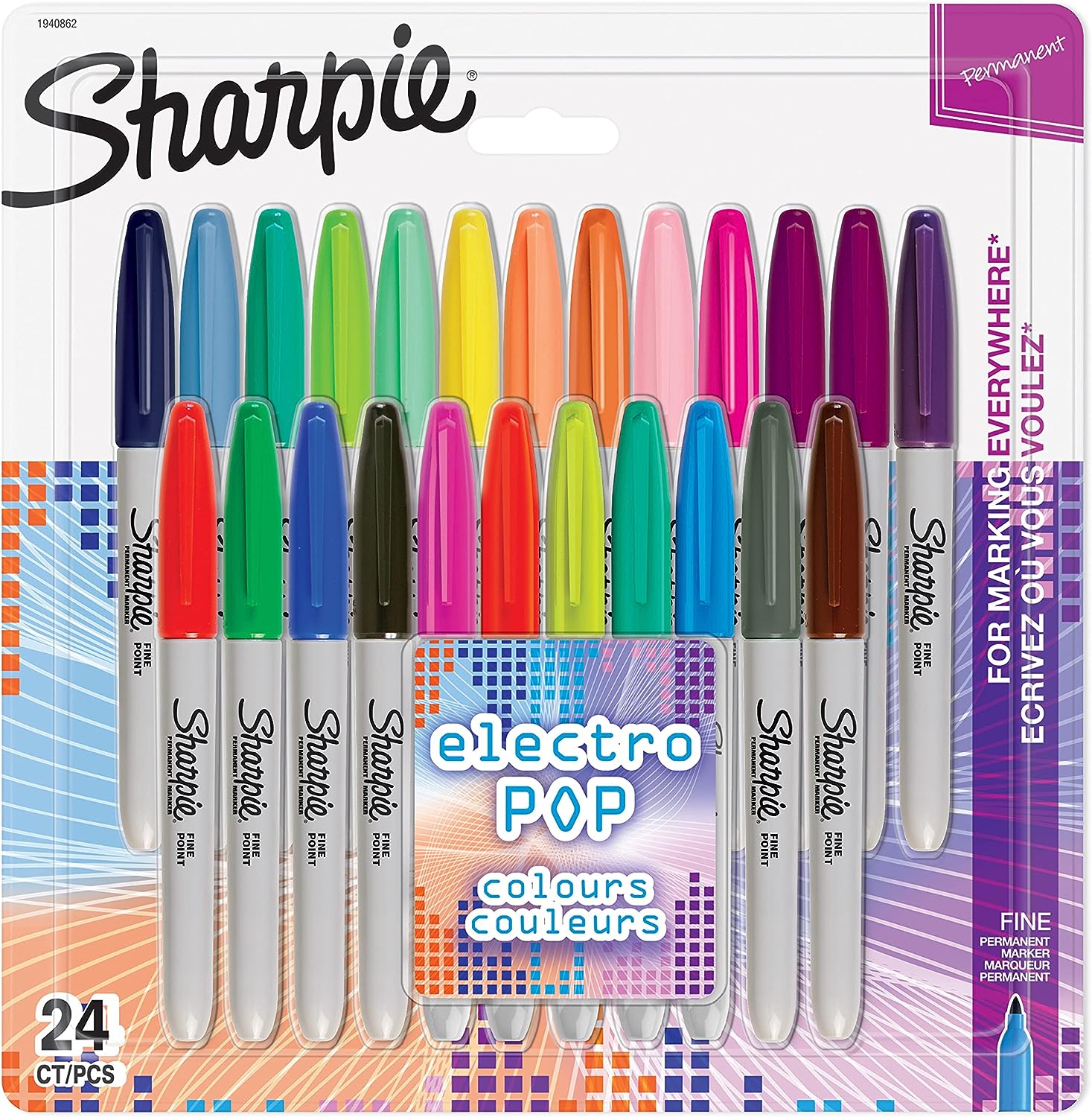 Sharpie-Marqueur Permanent-Electro Pop-Paquet de 24-Fin