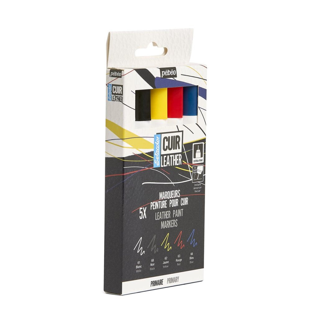 Pebeo - 5x Setacolor Markers en cuir fluorescent - Couleurs primaires