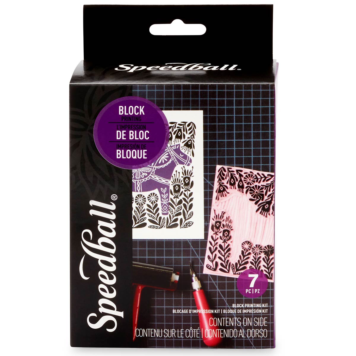 Speedball Deluxe Block Printing Kit - Includes Inks, Brayer, Bench Hook,  Lino Handle and Cutters, Speedy-Carve Block, Mounted Linoleum Block