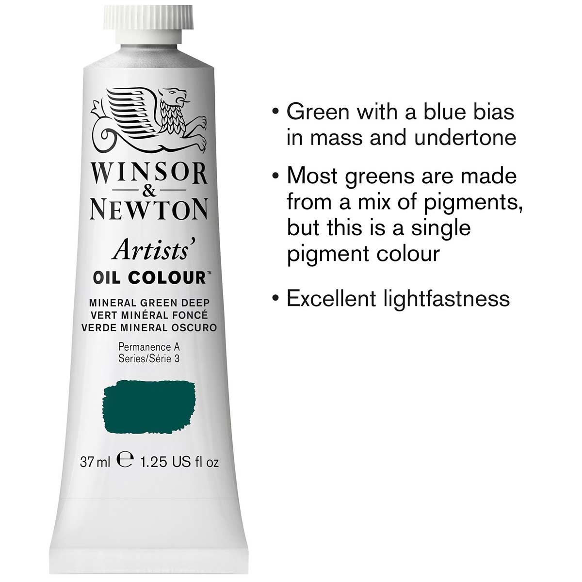 Winsor and Newton - Peinture à l’huile d’artiste - 37ml - Vert minéral foncé S3