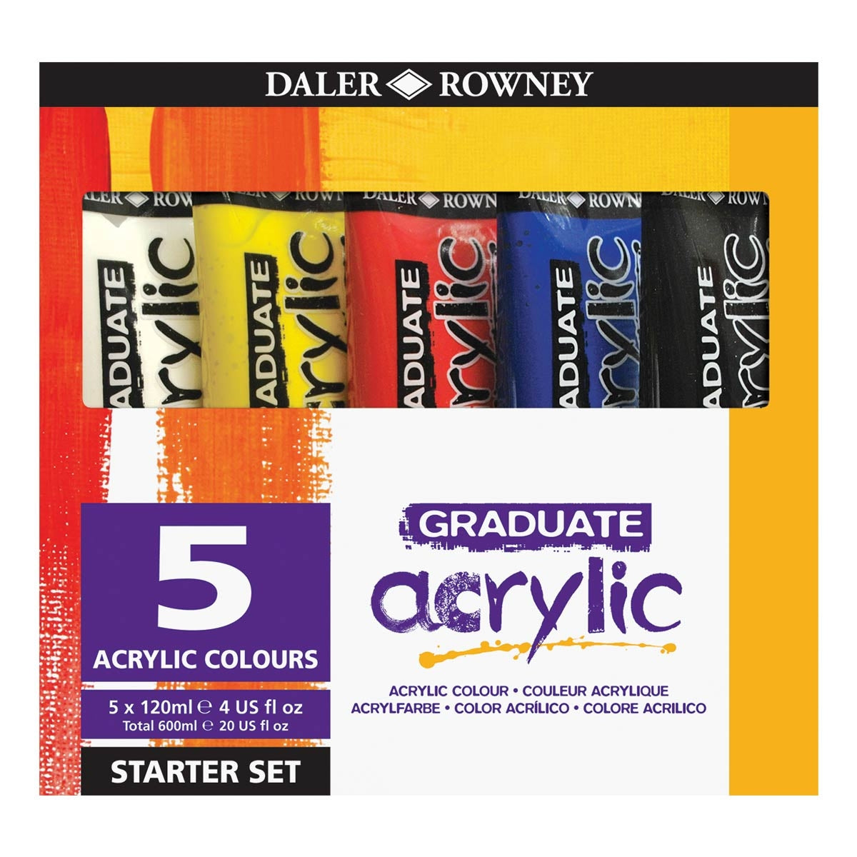 Daler Rowney Graduate Acrylic Paint Primary Colours Starter Set -  5x120ml
