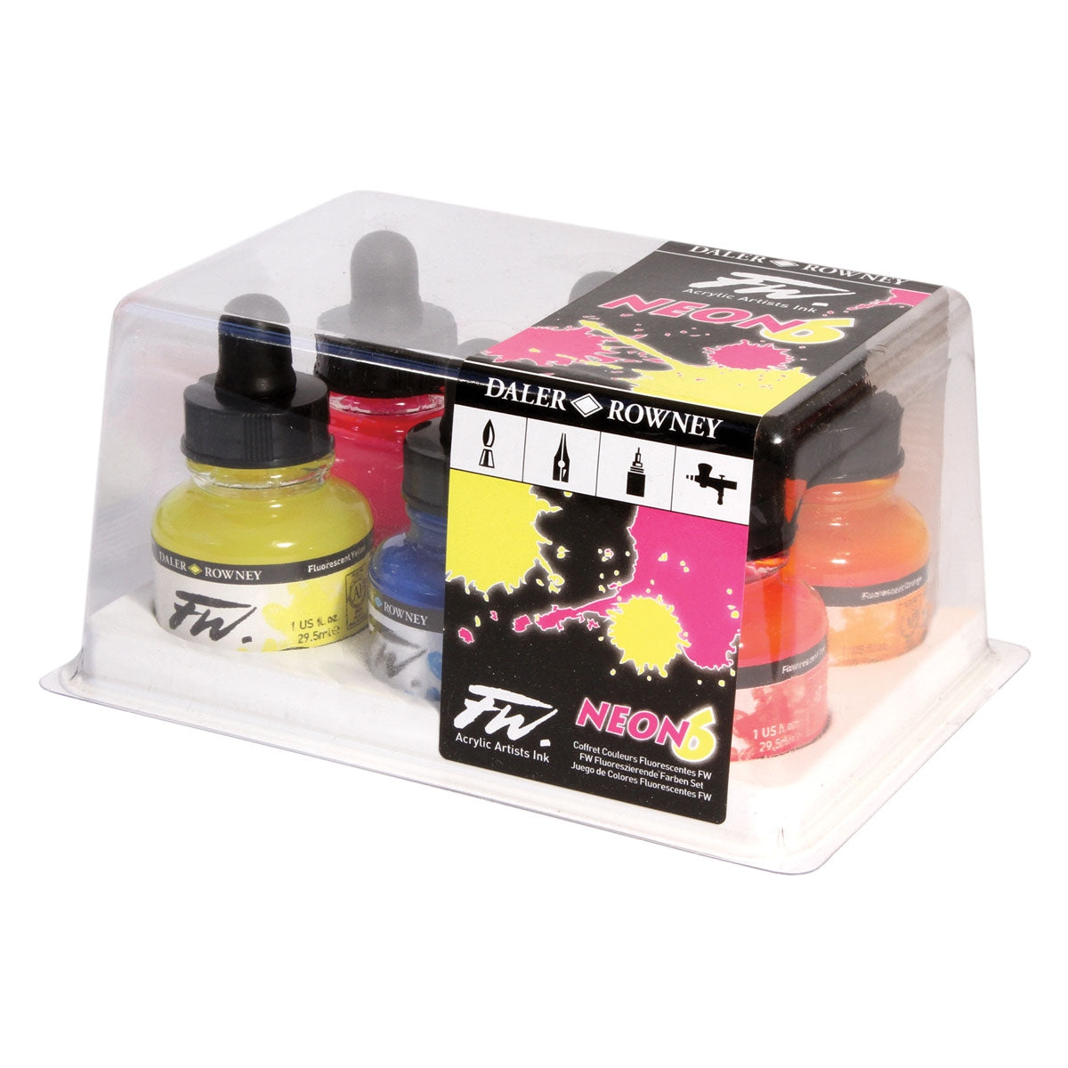 Daler Rowney Acryl Tinte FW Neon Farbset-6x30ml