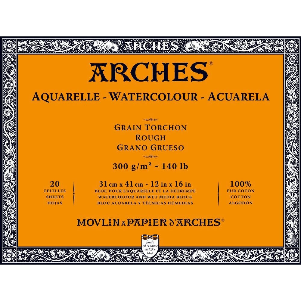 Archi - carta ad acquerello - blocco - 12 "x 16" - 31 x 41 cm - ruvido