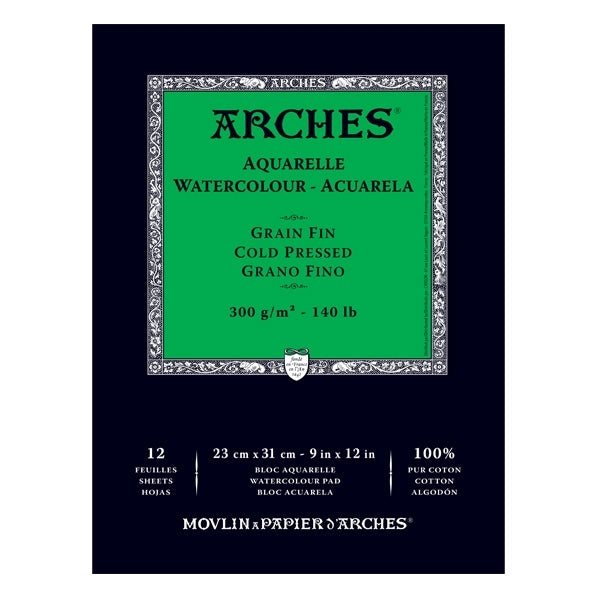 Arches - Pad collé - 140 lb 9 "x 12" - pas