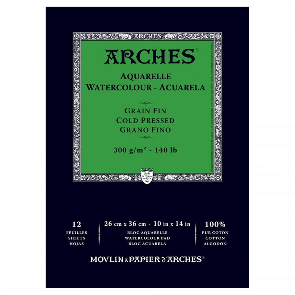 Arches - Watercolour paper - Gummed Pad - 140lb-300gsm 10" x 14" - NOT-CP 12 sheets