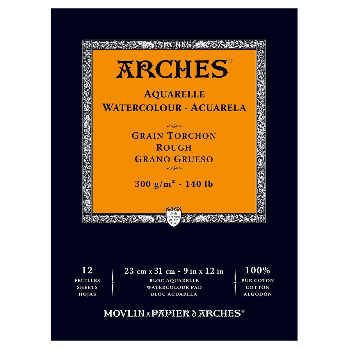 Arches - Gummiertes Pad - 140lb 23x31cm Pad (9"x12") - Grob 12 Blätter