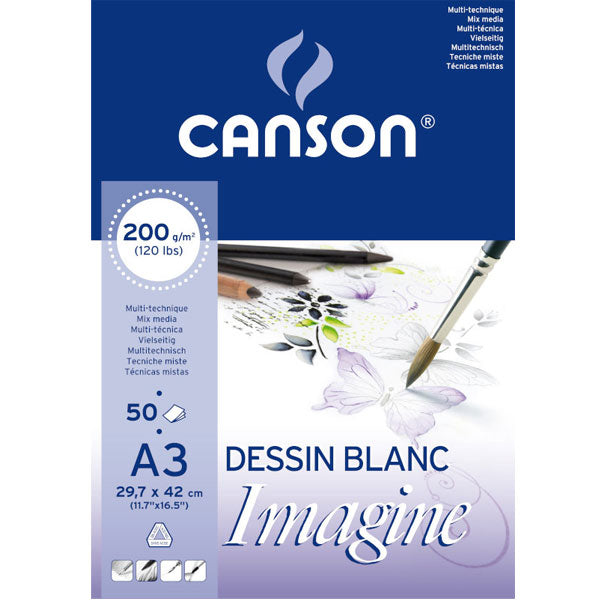 Canson - Stellen Sie sich vor, White Mixed Media Design Pad - A3 200GSM - 50 Blätter