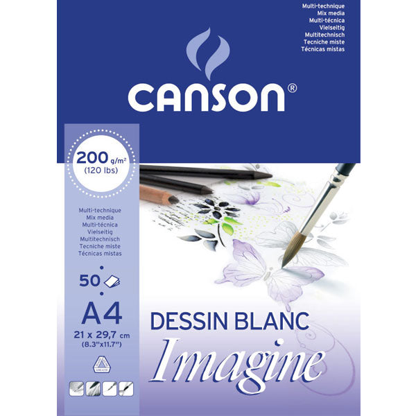 CANSON - Imaginez un pavé de conception de médias mixtes blanc - A4 200gsm - 50 feuilles