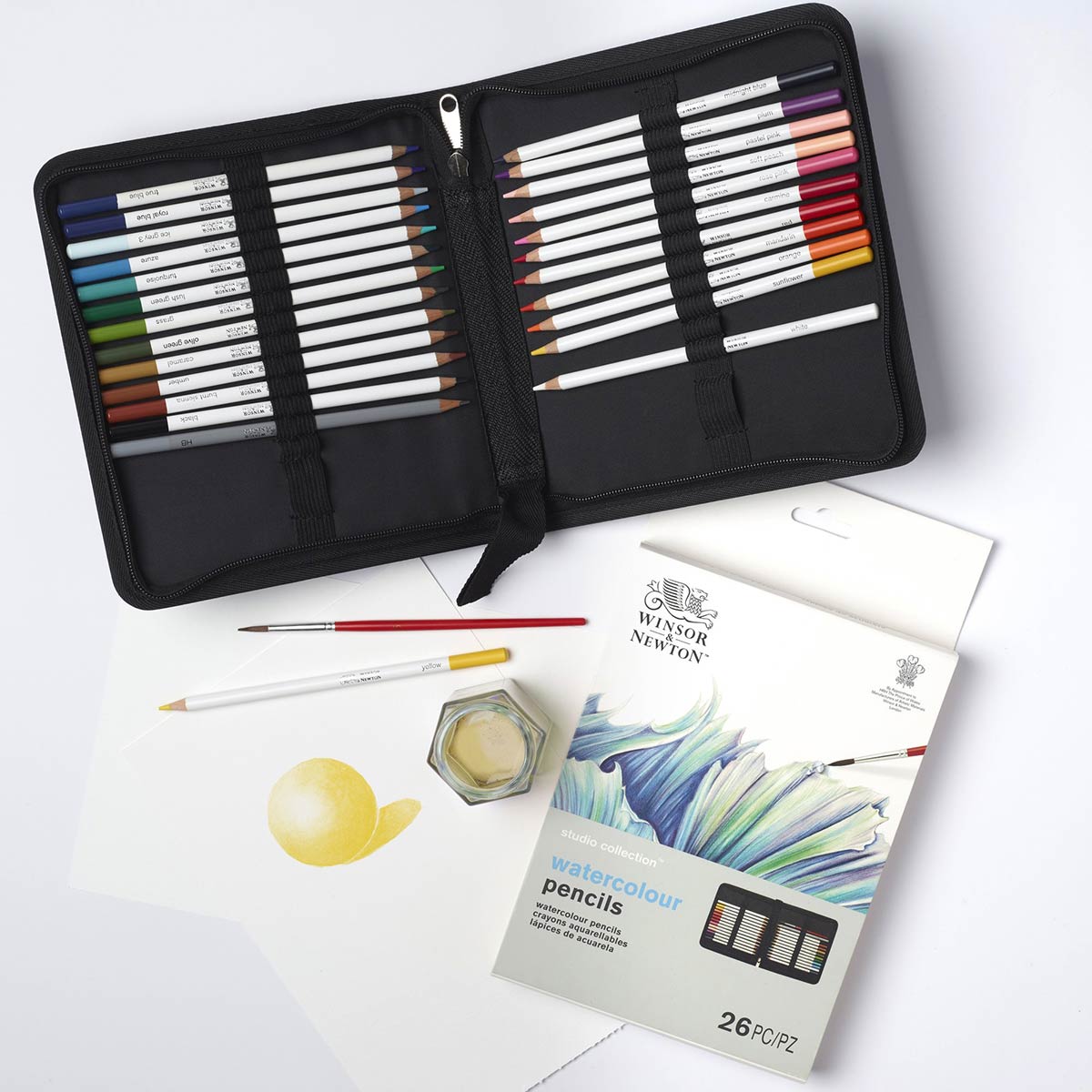 Winsor Newton-Ensemble de portefeuille de crayons aquarelle de la collection Studio