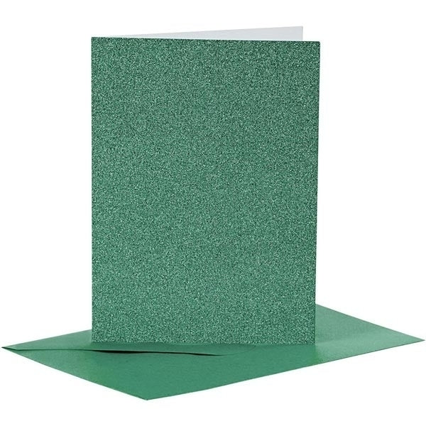 Créer Craft - Cartes et enveloppes - 10,5x15cm 4pack Green paillettes