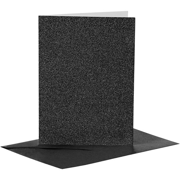 Créer Craft - Cartes et enveloppes - 10.5x15cm 4pack Black paillettes