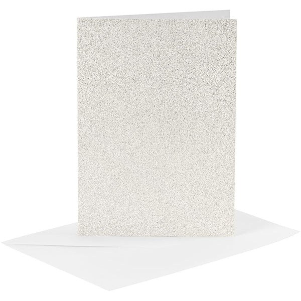 Create Craft - Cards & Envelopes - 10.5x15cm 4pack white glitter