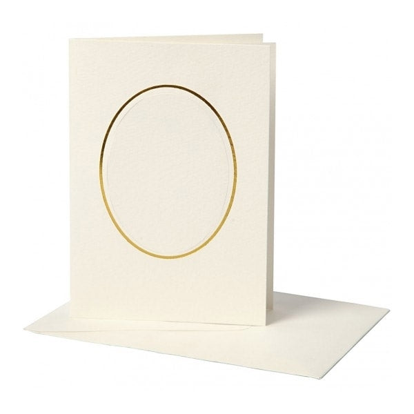 Creëer Craft - Passepartout Card & Envelope Off -White Gold Oval 10Pack