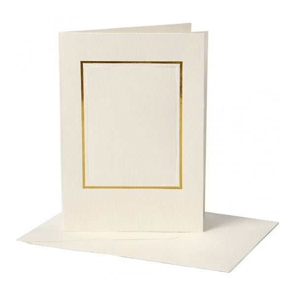 Craft - Passepartout Card & Envelope Off -White Gold Rechteck 10Pack