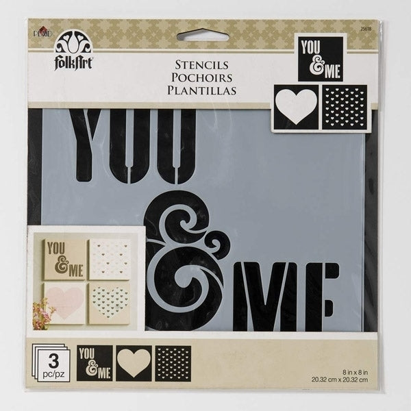 Folkart - Stencil 3piece 8x8" You & Me