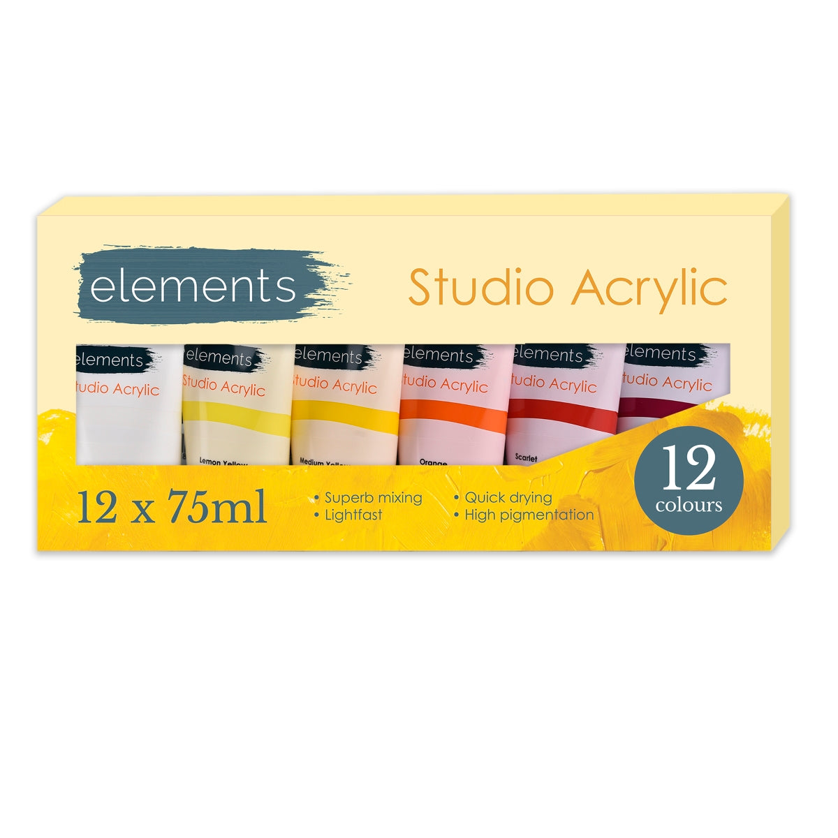 Elements Studio Acrylic Paint Set  12 X 75ml