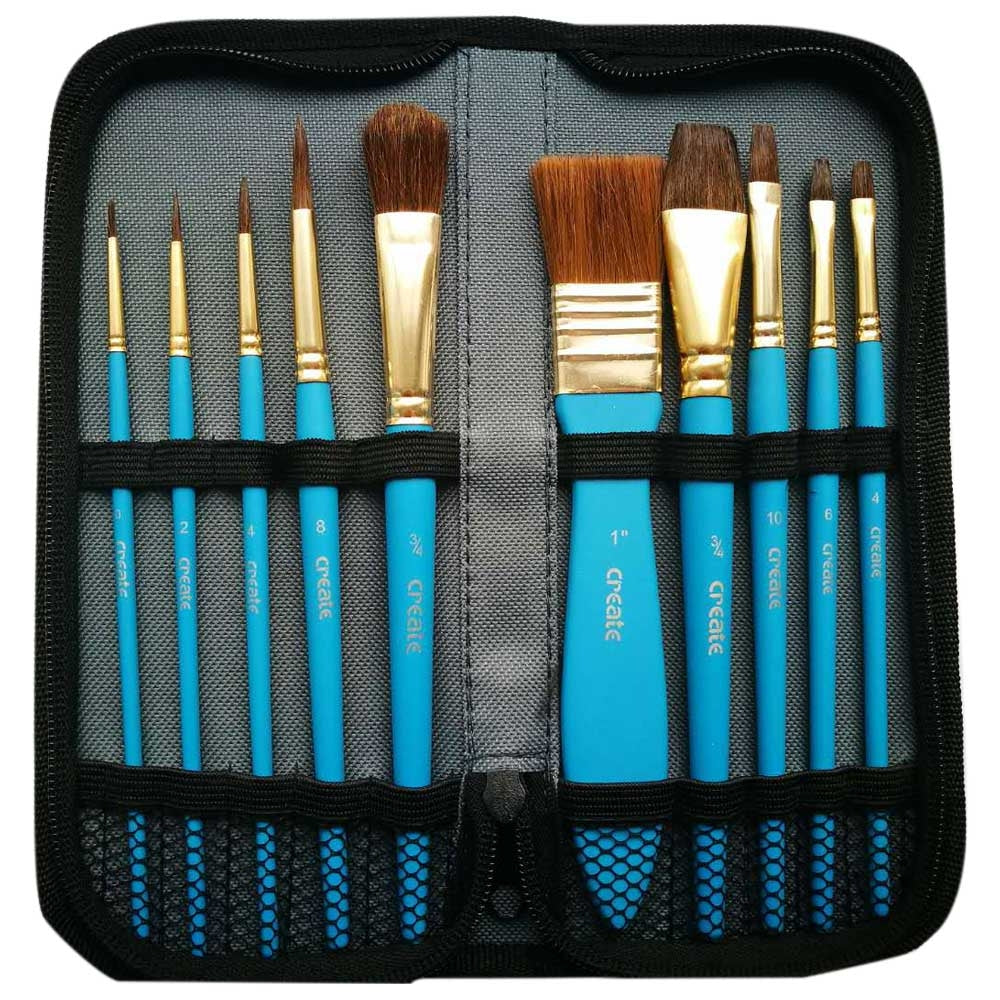 Create - 10 Watercolour Brush Set with Zip Wallet