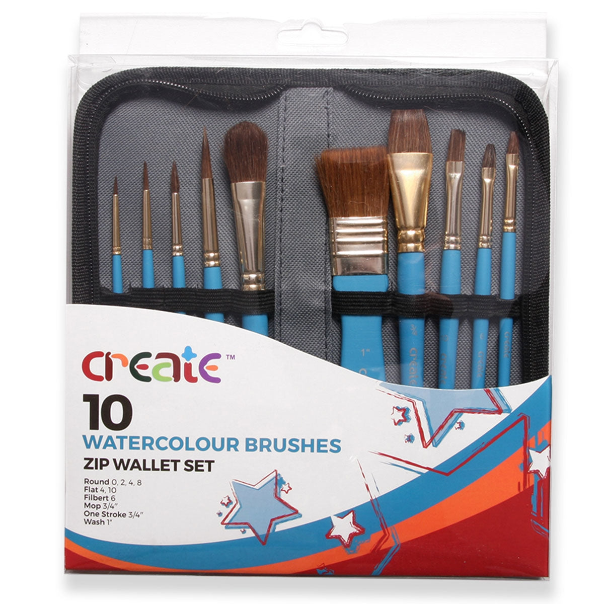 Create - 10 Watercolour Brush Set with Zip Wallet