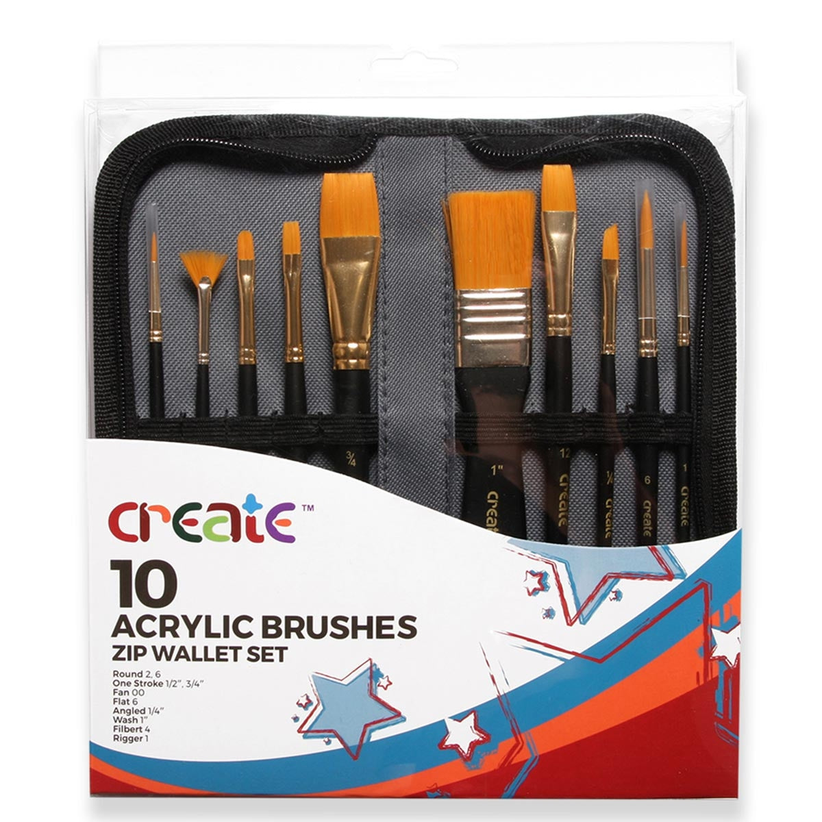 Create - 10 Acrylic Brush Set with Zip Wallet