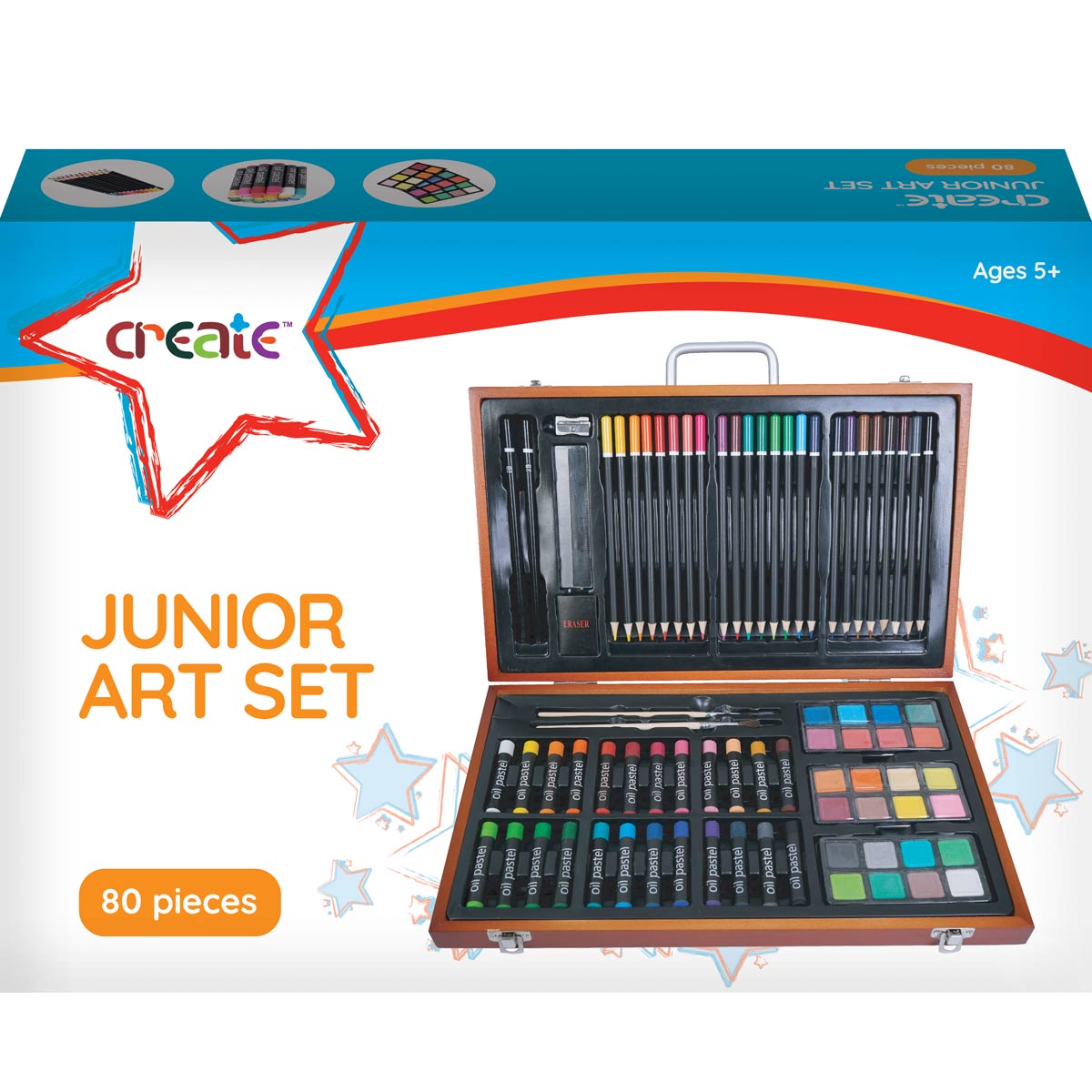 Create - Junior Mixed Media 80 Piece Wooden Box Art Set