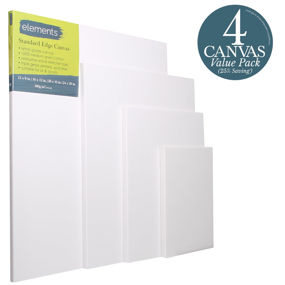 Éléments - Edge standard - 4x Canvas assorti - Pack de valeur 12x8 "- 16x12" - 20x16 "- 24x20"
