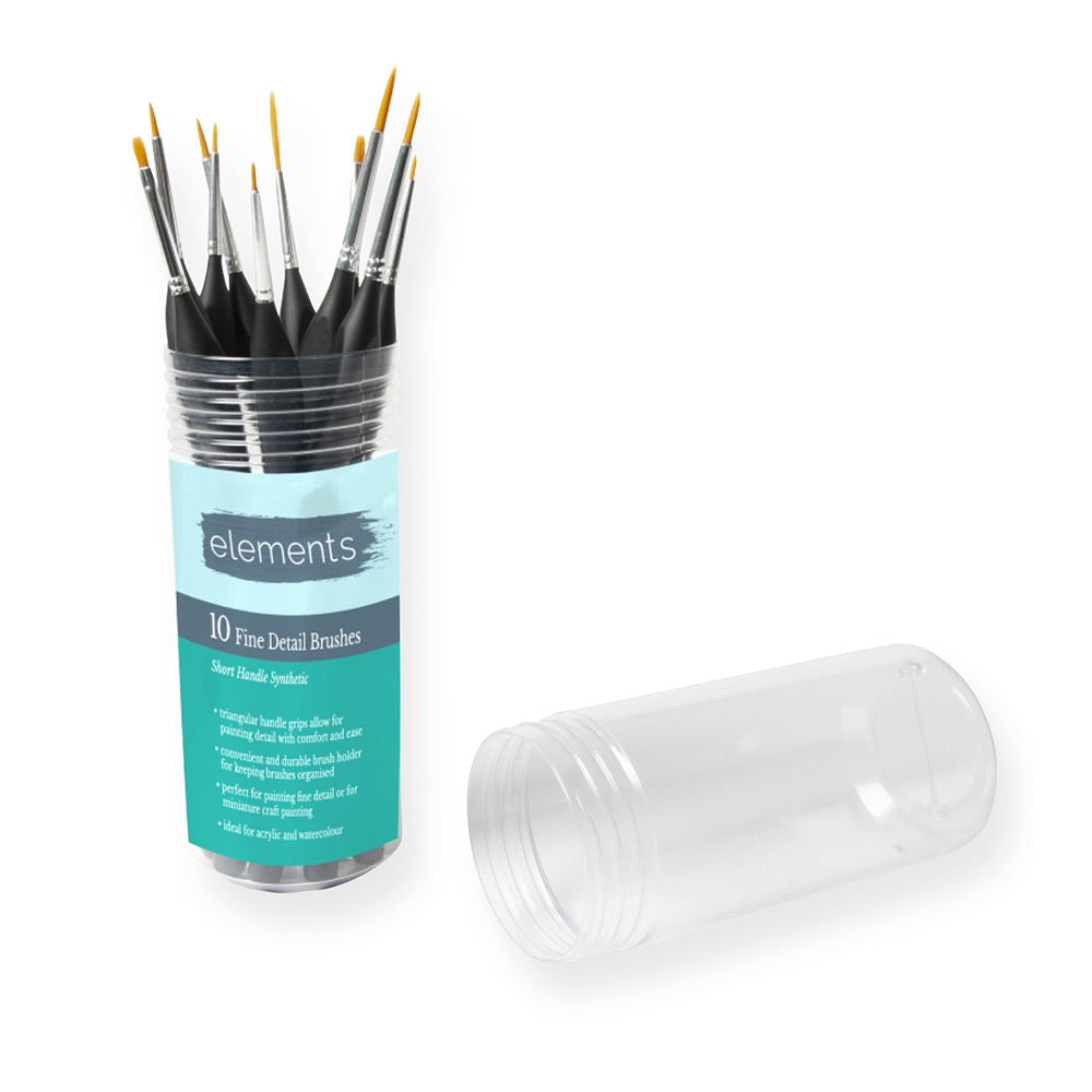 Elements - 10x Fine Detail Brush Canister Set for Acrylics and Watercolour