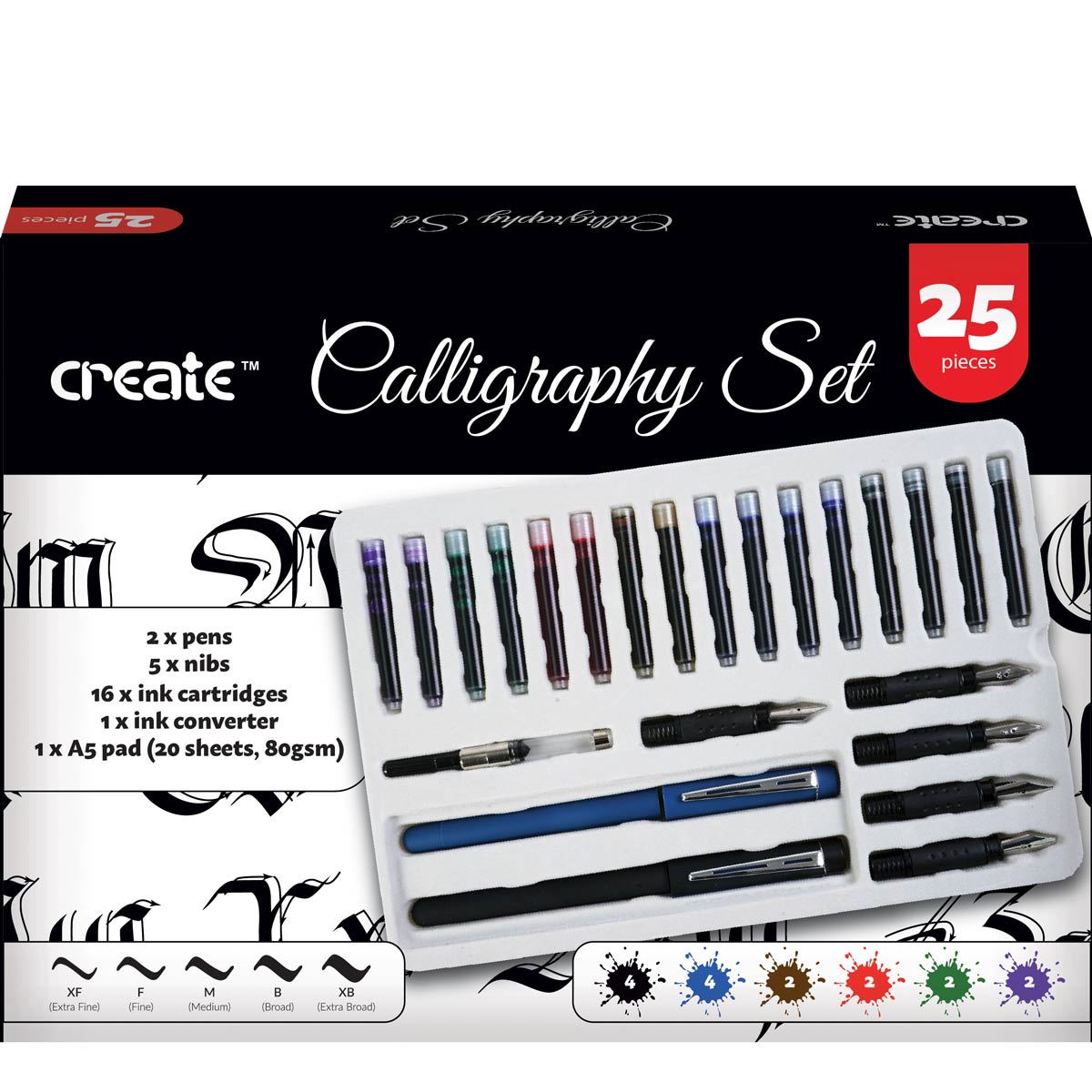Create - Ensemble de stylos de calligraphie 25 pièces