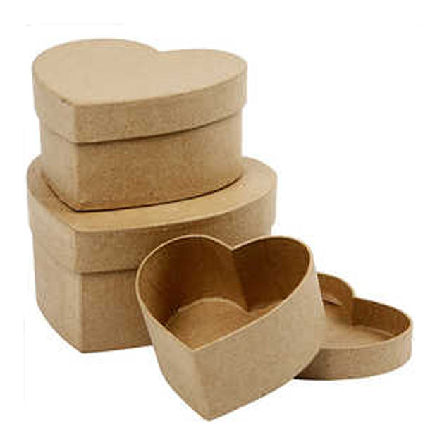 Craft -Heart Boxes -10+12,5+15 cm -3 Seortiert erstellen.