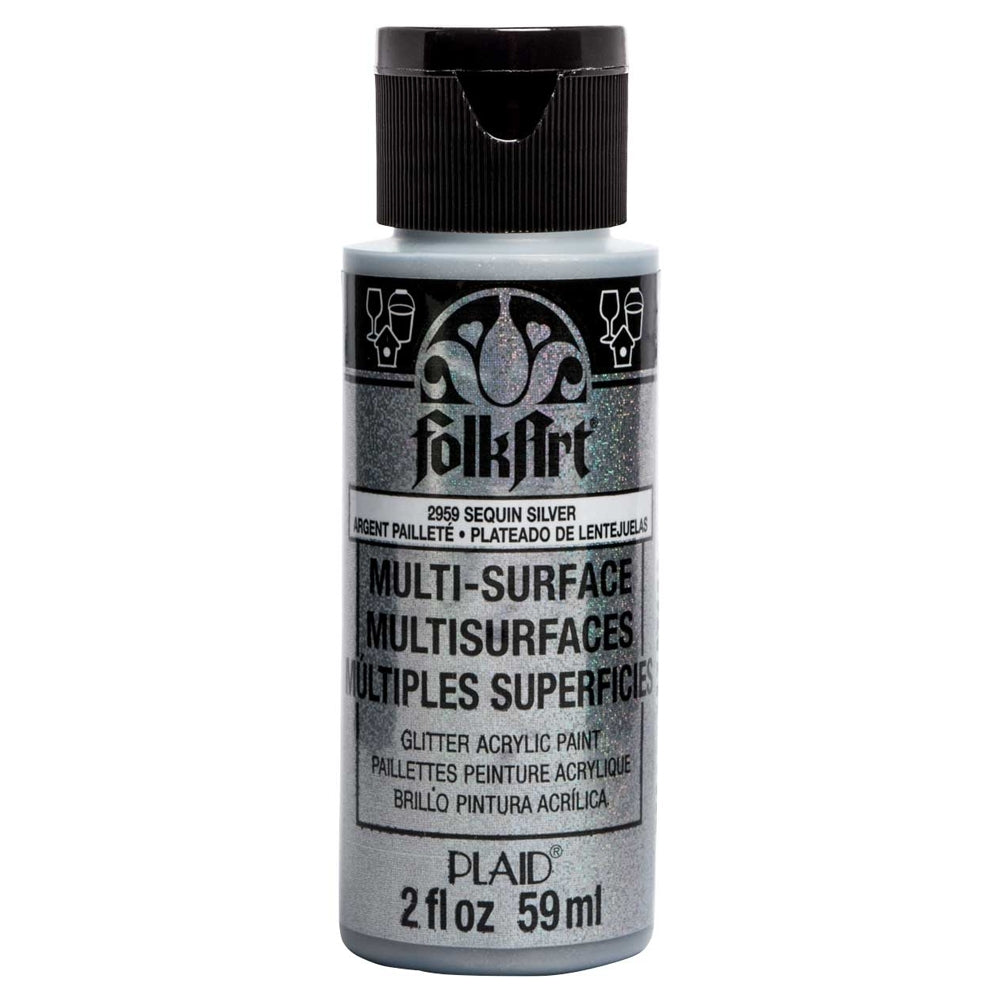 Folkart - vernice acrilica multi -superficie - 2oz - gltr paillettes argento