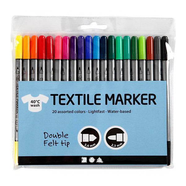 Create Craft - Fabric Markers Double tipped 20 Pack 2.3+3.6 mm line assorted