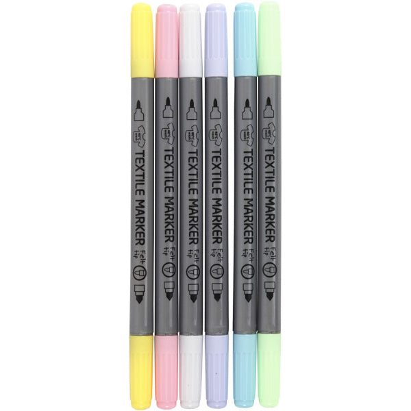 Create Craft - Fabric Markers 6 Pack 2.3+3.6 mm line - Pastel