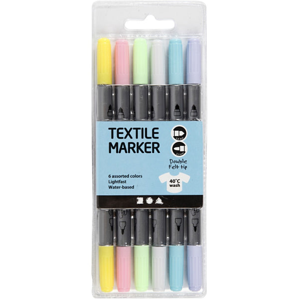 Create Craft - Pack de 6 marqueurs pour tissu, ligne 2,3+3,6 mm - Pastel