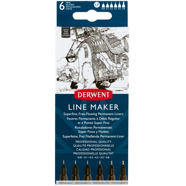 Derwent - Lijnmaker Pennen - Zwart - 6x Diverse Nibs